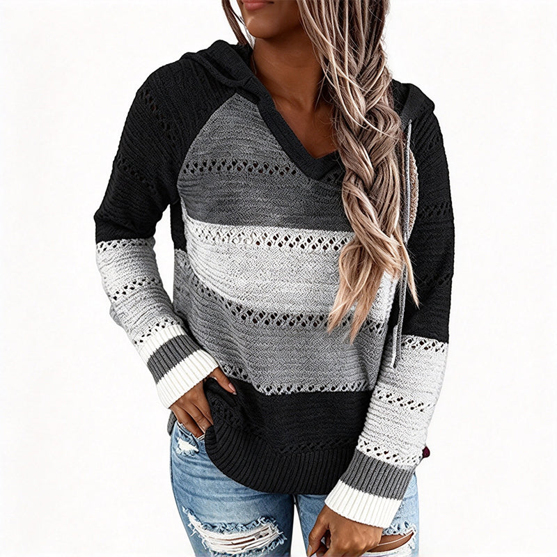 Sweet-capuche en maille ajourée et colorblock pour femme