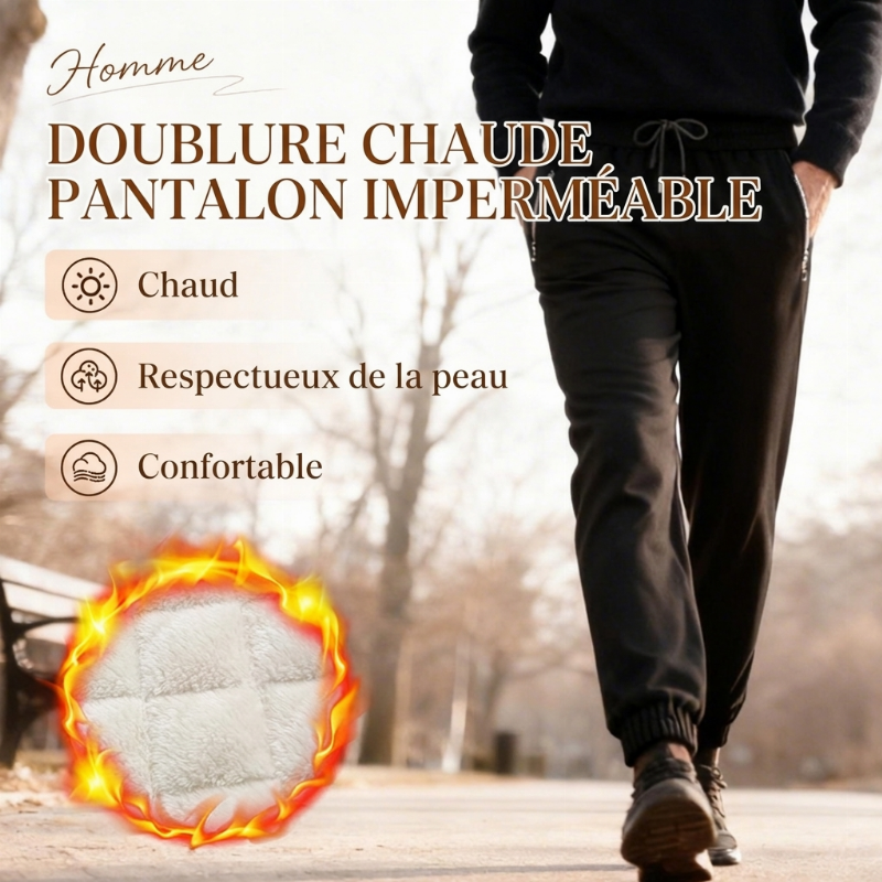 Pantalon imperméable pour homme avec doublure chaude et cordon de serrage