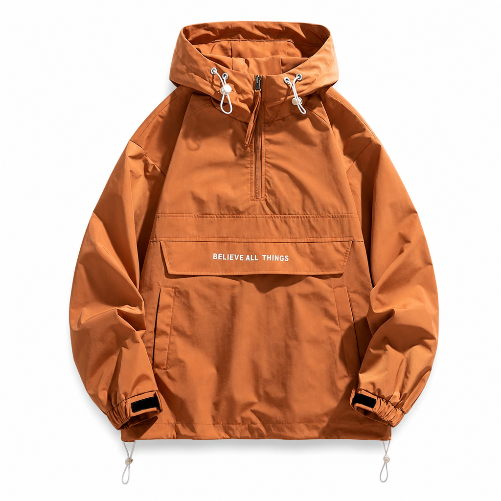 Veste coupe-vent de randonnée à capuche et multiples poches, pour l'extérieur