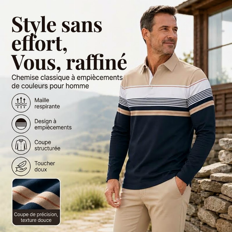 Haut rayé à bloc de couleurs classique pour homme
