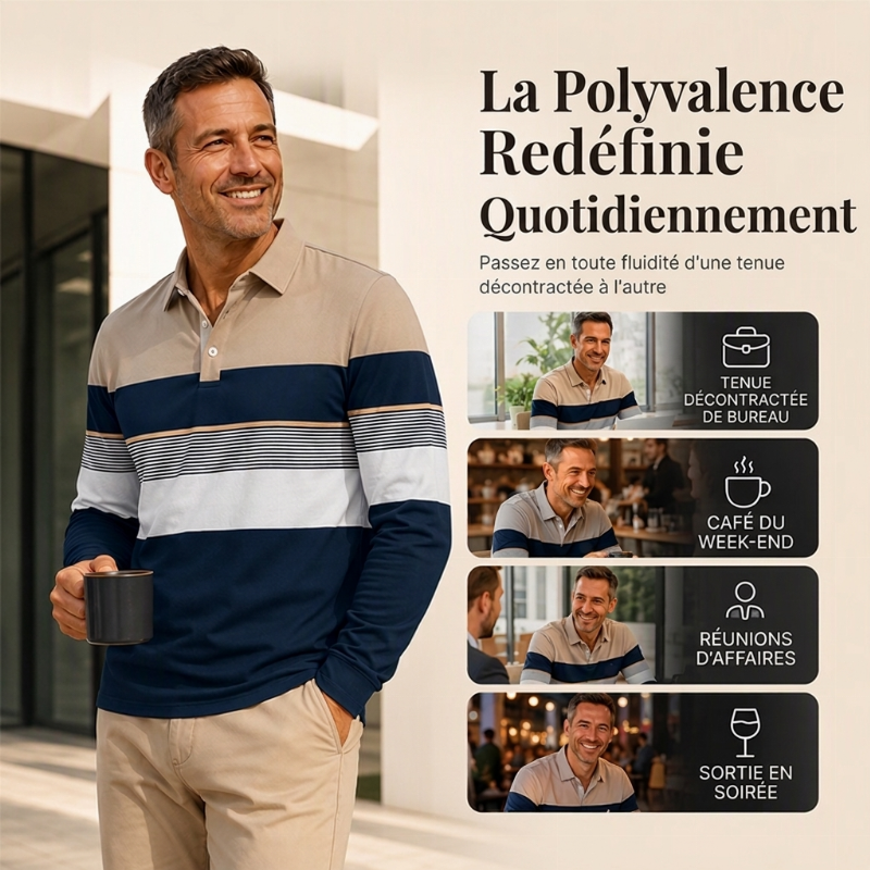 Haut rayé à bloc de couleurs classique pour homme