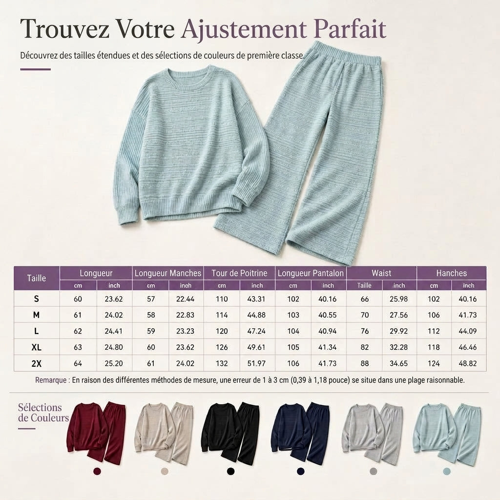 📢🎉-50 %!!!🛍️✨Ensemble deux pièces en maille côtelée pour femme, automne-hiver, manches longues, décontracté, composé d'un haut et d'un pantalon large