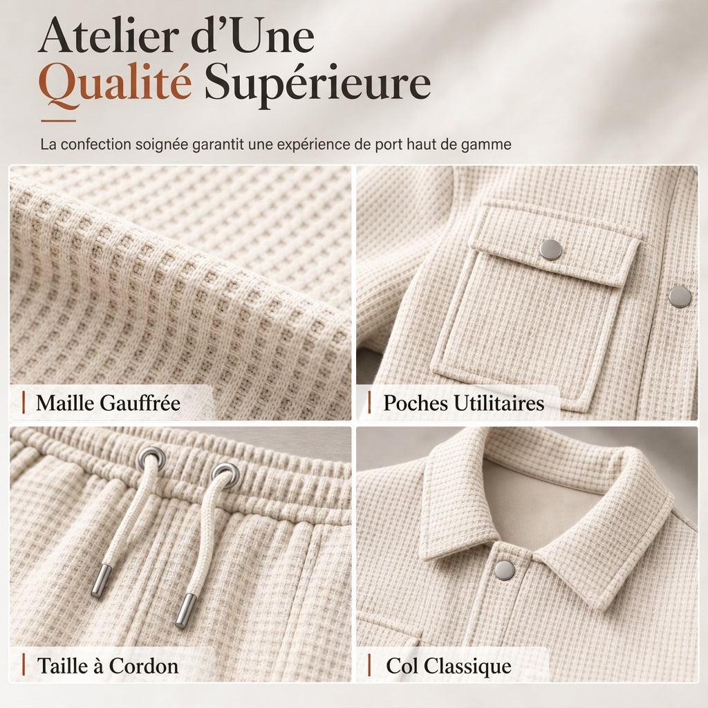 Ensemble veste et pantalon décontracté en maille gaufrée pour homme