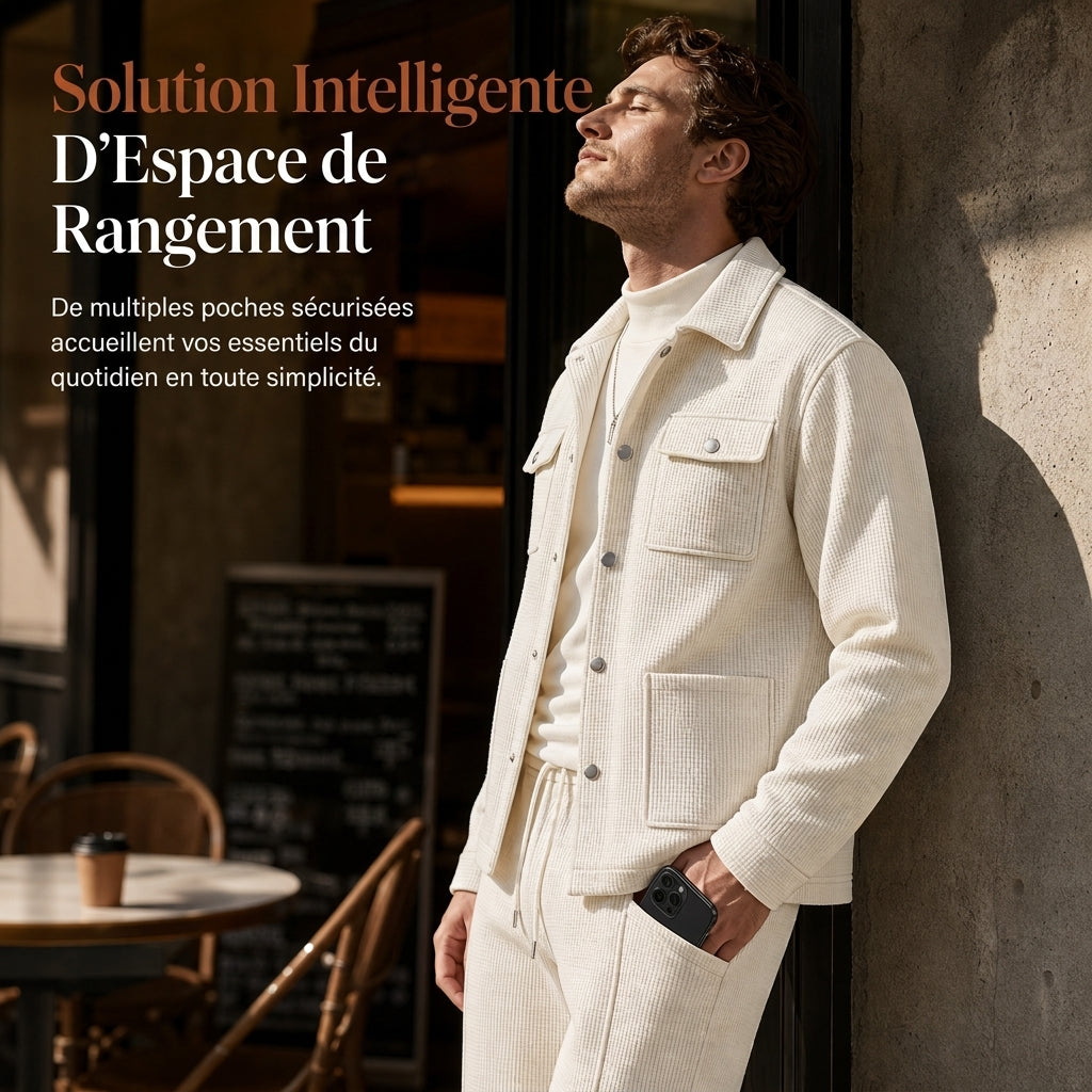 Ensemble veste et pantalon décontracté en maille gaufrée pour homme