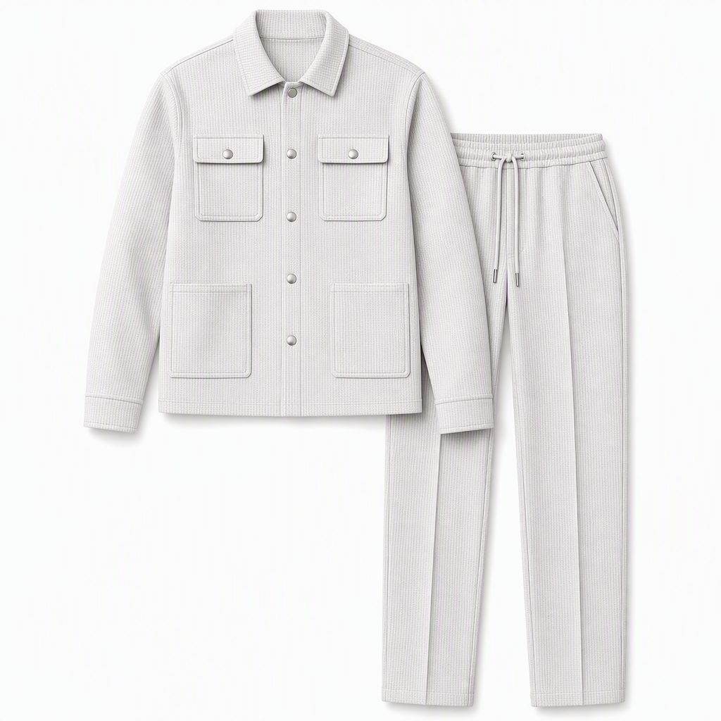 Ensemble veste et pantalon décontracté en maille gaufrée pour homme