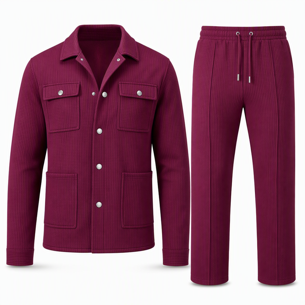 Ensemble veste et pantalon décontracté en maille gaufrée pour homme