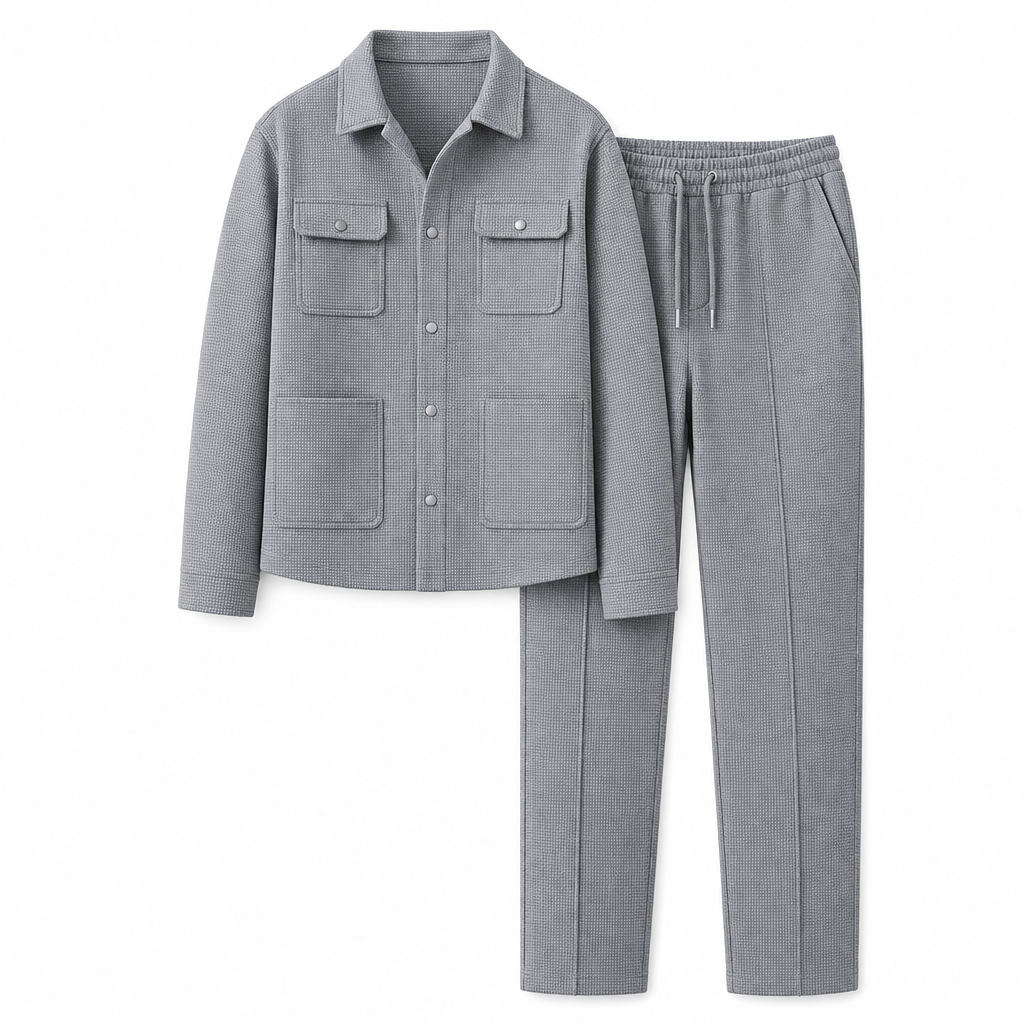 Ensemble veste et pantalon décontracté en maille gaufrée pour homme