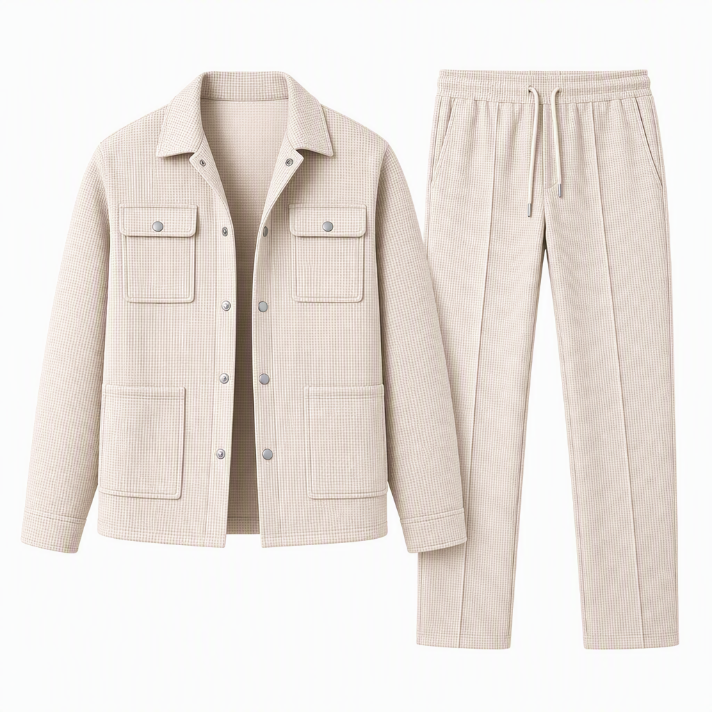 Ensemble veste et pantalon décontracté en maille gaufrée pour homme