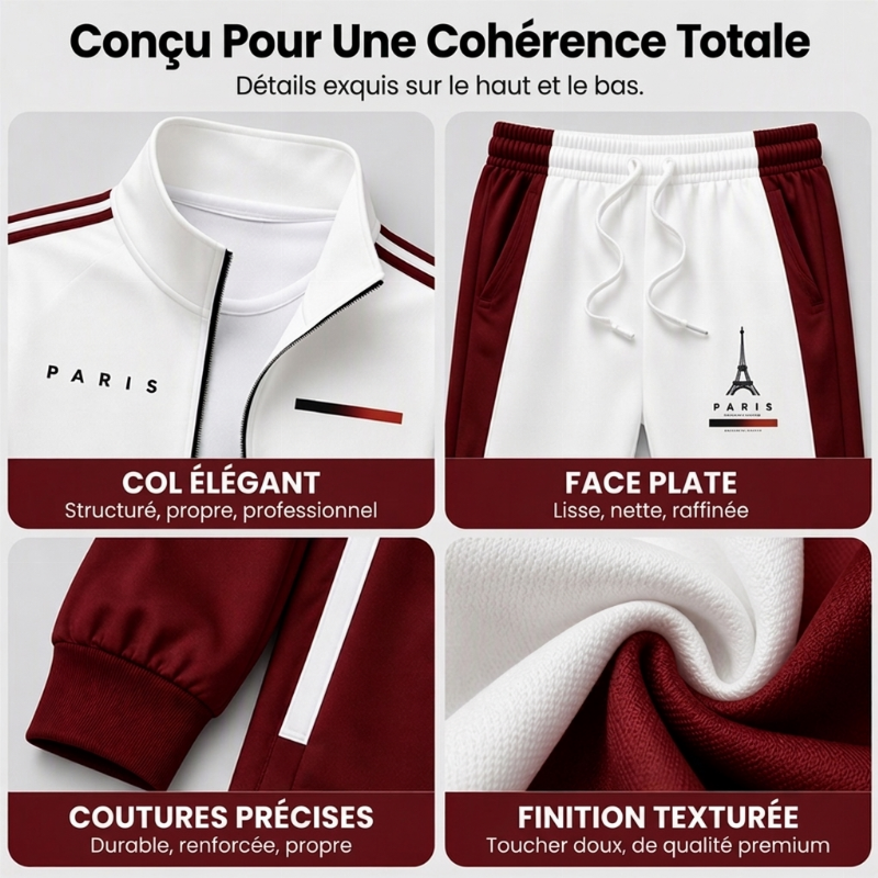 Ensemble Veste Zippée à Bloc de Couleurs et Pantalon à Cordon de Serrage pour Homme