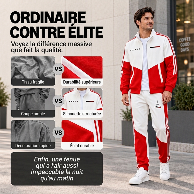 Ensemble Veste Zippée à Bloc de Couleurs et Pantalon à Cordon de Serrage pour Homme