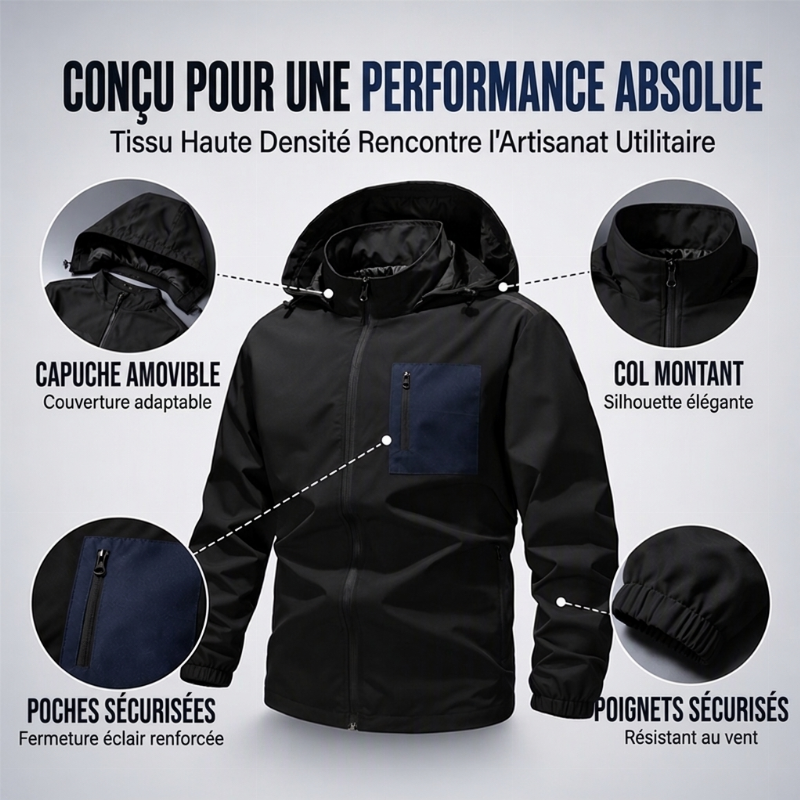 🔥 50% de réduction 🔥Blouson Coupe-Vent Extérieur pour Homme avec Capuche Amovible