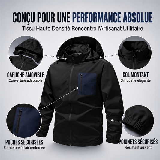 🔥 50% de réduction 🔥Blouson Coupe-Vent Extérieur pour Homme avec Capuche Amovible