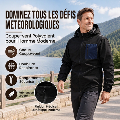 🔥 50% de réduction 🔥Blouson Coupe-Vent Extérieur pour Homme avec Capuche Amovible