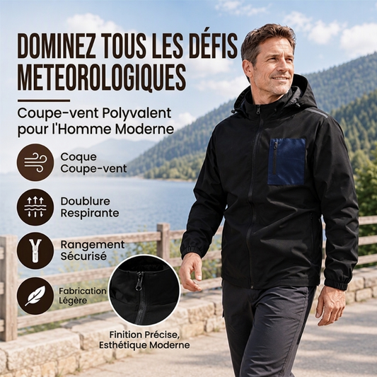 🔥 50% de réduction 🔥Blouson Coupe-Vent Extérieur pour Homme avec Capuche Amovible