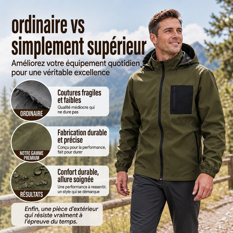 🔥 50% de réduction 🔥Blouson Coupe-Vent Extérieur pour Homme avec Capuche Amovible