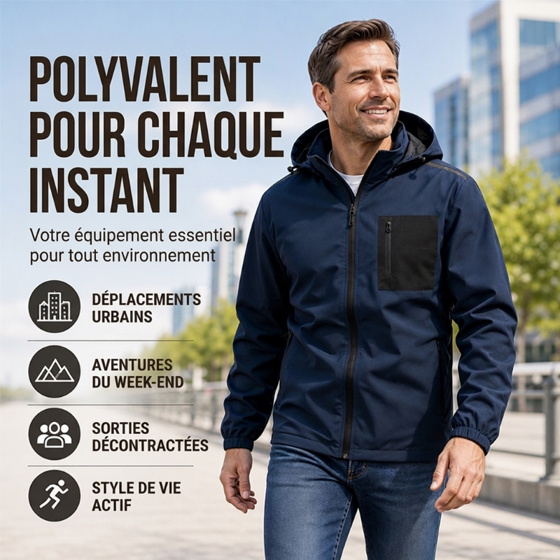 🔥 50% de réduction 🔥Blouson Coupe-Vent Extérieur pour Homme avec Capuche Amovible