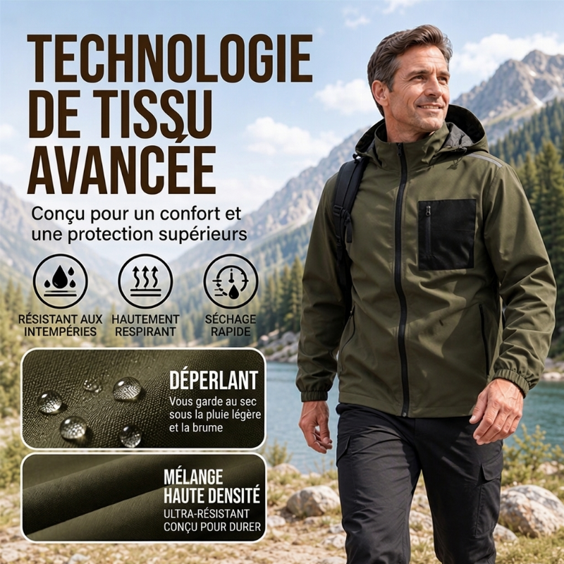 🔥 50% de réduction 🔥Blouson Coupe-Vent Extérieur pour Homme avec Capuche Amovible