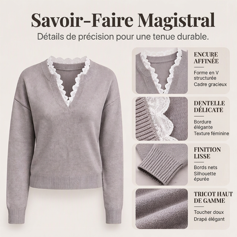 🔥 50% de réduction 🔥Pull en maille col montant avec bordure en dentelle pour femmes