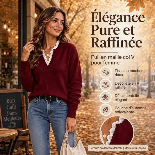 🔥 50% de réduction 🔥Pull en maille col montant avec bordure en dentelle pour femmes