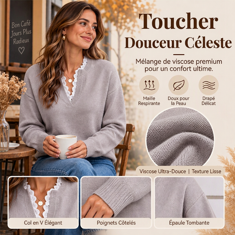 🔥 50% de réduction 🔥Pull en maille col montant avec bordure en dentelle pour femmes
