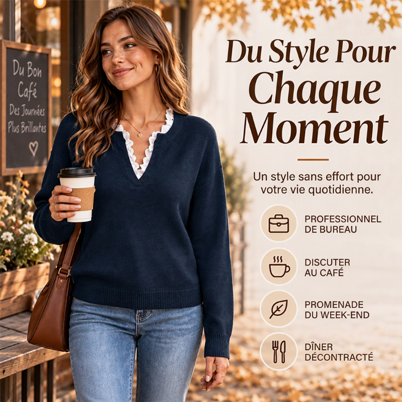 🔥 50% de réduction 🔥Pull en maille col montant avec bordure en dentelle pour femmes
