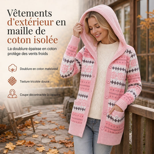 🔥Pull à capuche mi-long en maille pour femme, doublure en coton
