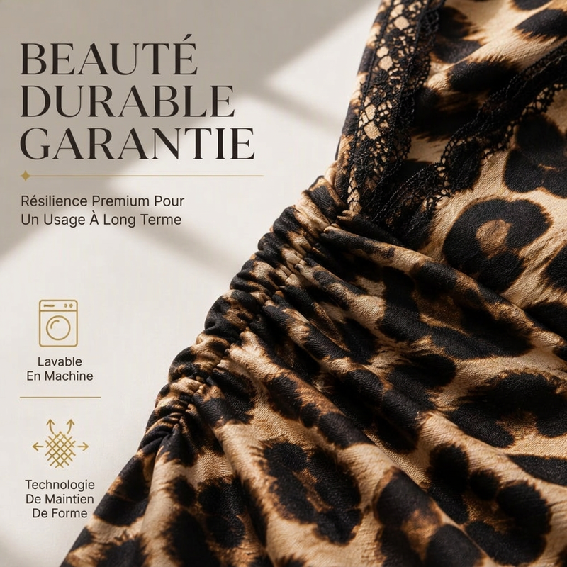 🖤 Soldes du Black Friday : -50% 🐆 Robe midi léopard pour femme, col V en dentelle, coupe ruchée flatteuse pour les silhouettes