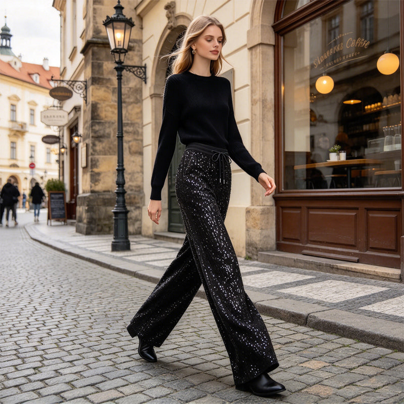 🔥 50% de réduction 🔥Pantalon large à paillettes scintillantes pour femme