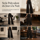 Pantalon large taille haute à empiècements en dentelle avec boutons dorés décoratifs pour femme