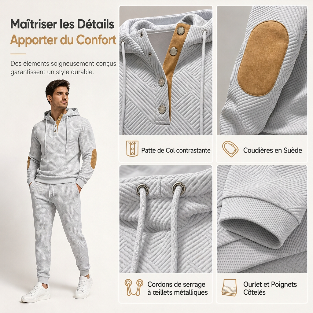 Ensemble de survêtement 2 pièces en jacquard pour homme, sweat à capuche et pantalon de survêtement décontractés pour automne-hiver