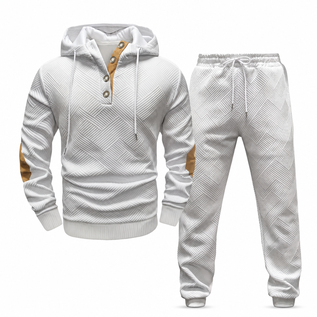 Ensemble de survêtement 2 pièces en jacquard pour homme, sweat à capuche et pantalon de survêtement décontractés pour automne-hiver