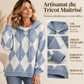 Pull à capuche Argyle décontracté pour femmes