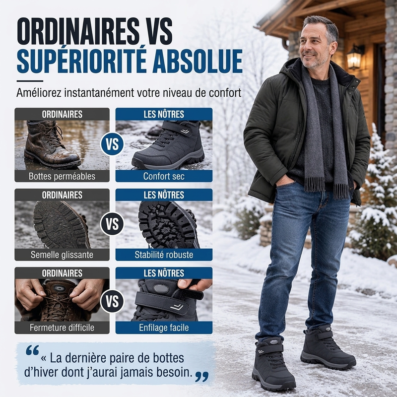 ⏳Liquidation totale⏳Bottes de neige d'hiver pour hommes avec doublure en peluche