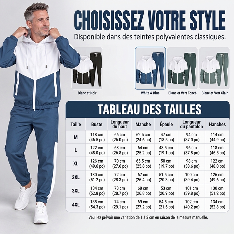 Ensemble léger veste et jogging à blocs de couleur pour homme