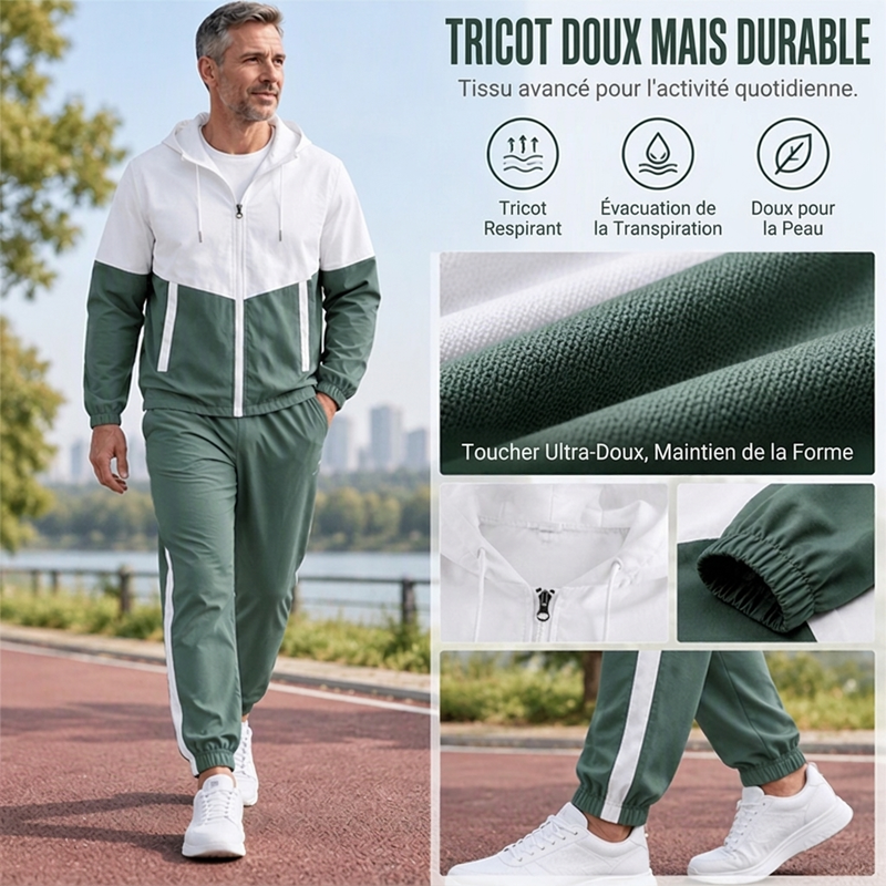 Ensemble léger veste et jogging à blocs de couleur pour homme