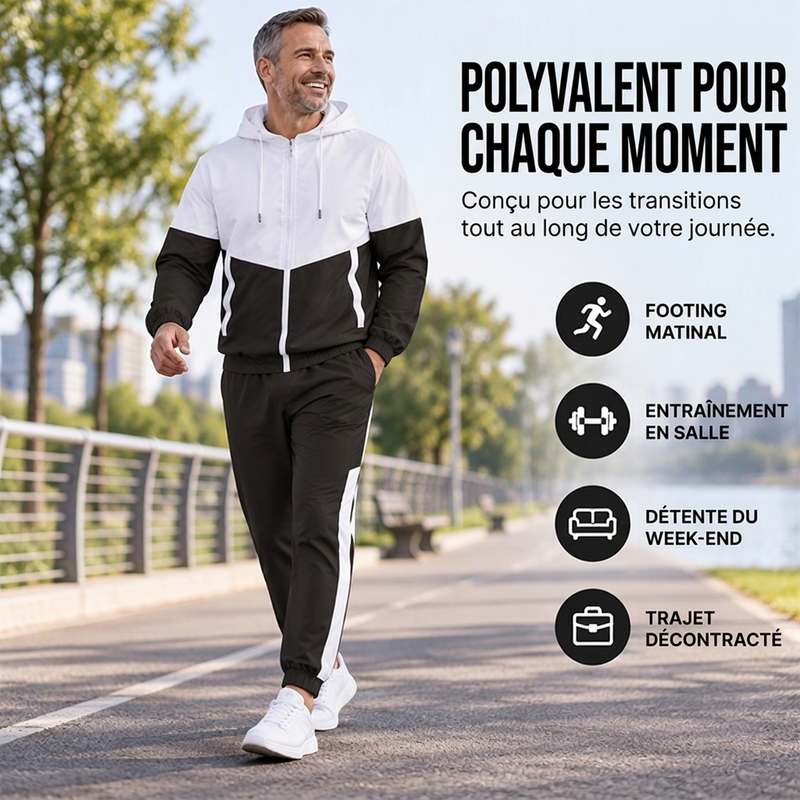 Ensemble léger veste et jogging à blocs de couleur pour homme