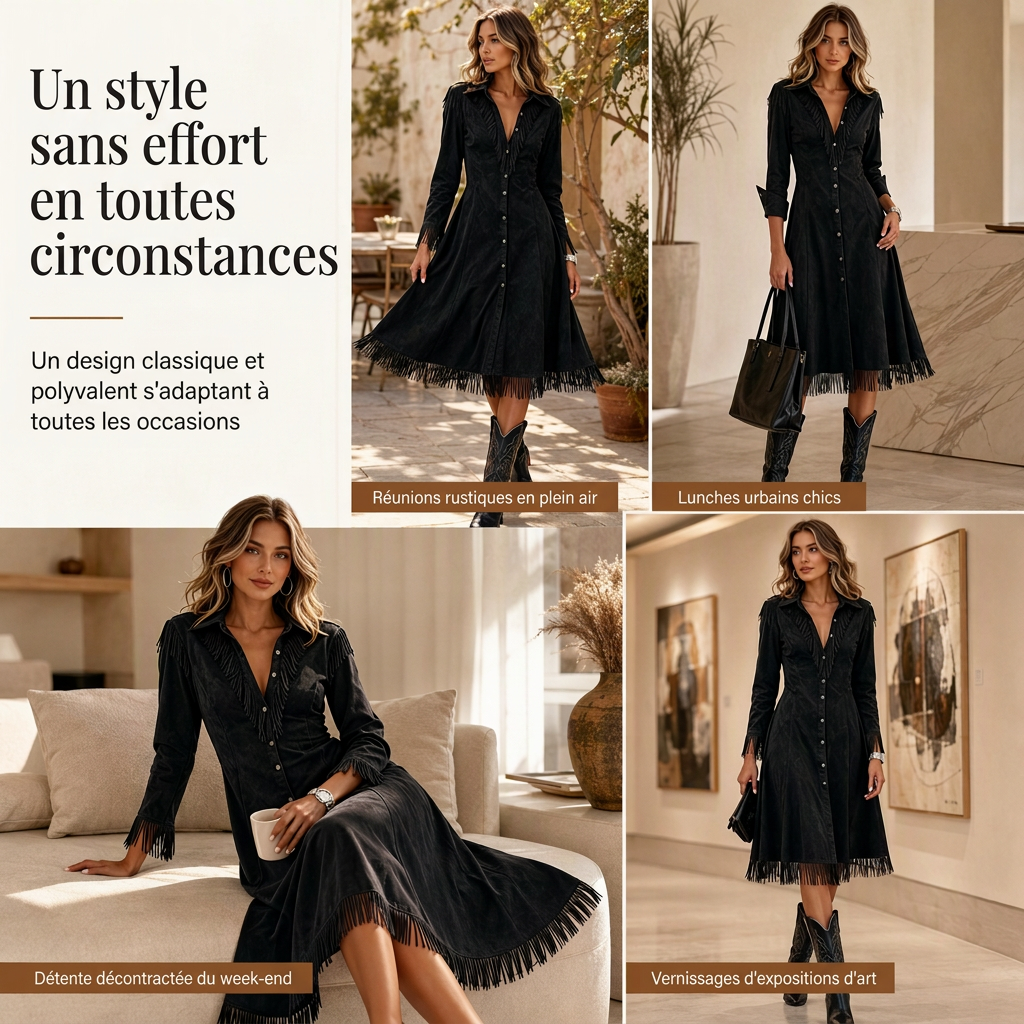 Robe à franges vintage à manches longues pour femmes