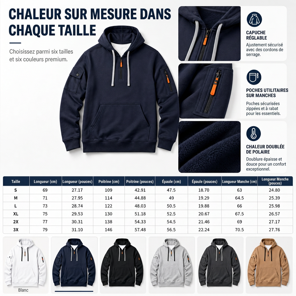 Sweat-shirt à capuche doublé molletonné pour homme, coupe ample, vêtement de travail décontracté pour l'automne et l'hiver