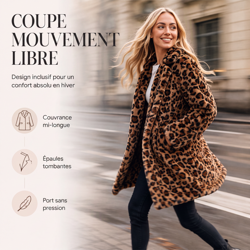 💖Soldes ! Prix cassés💖Manteau pour femme en fausse fourrure à motif léopard tendance