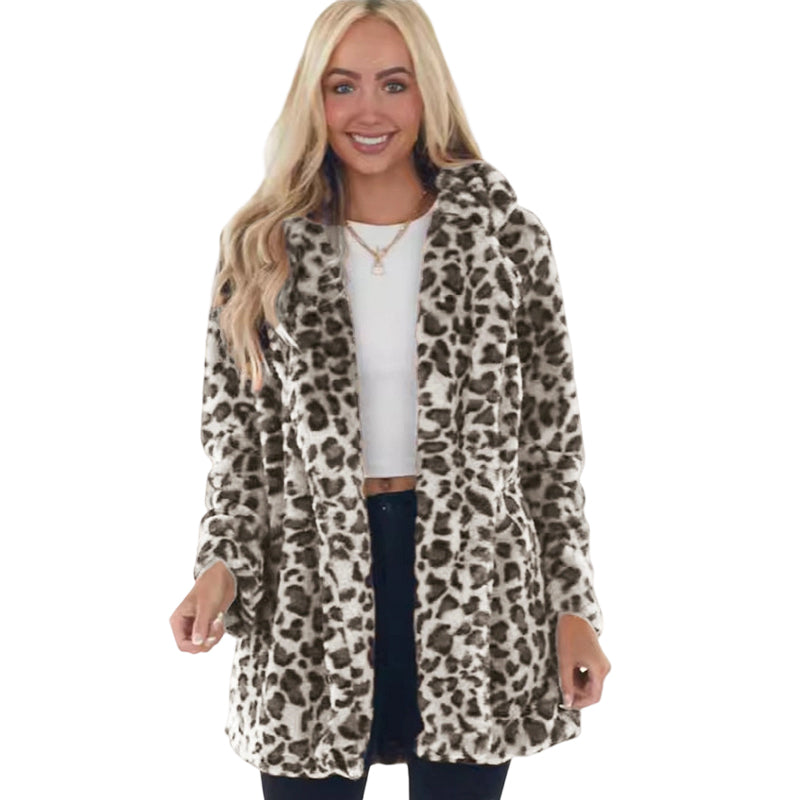 💖Soldes ! Prix cassés💖Manteau pour femme en fausse fourrure à motif léopard tendance