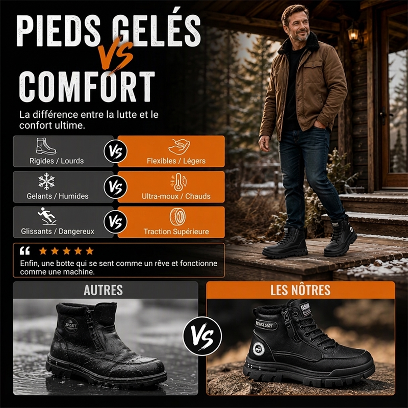 Bottes d'hiver antidérapantes et doublures chaudes pour hommes