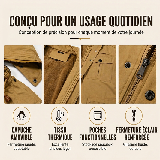 Veste d'hiver thermique pour hommes avec capuche amovible
