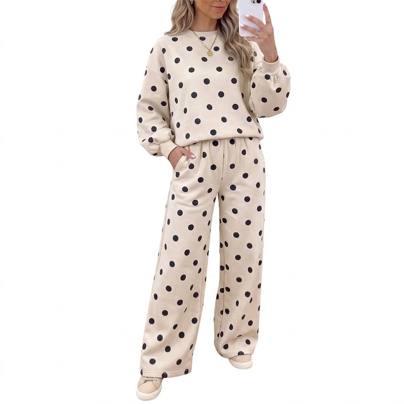 Ensemble Femme Top à Pois et Pantalon à Jambes Larges