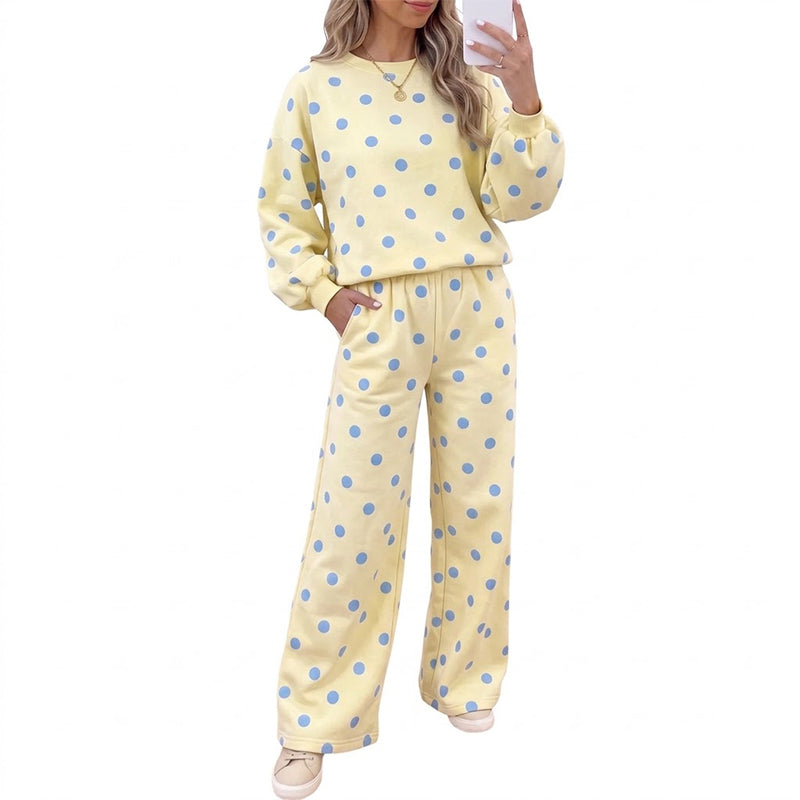 Ensemble Femme Top à Pois et Pantalon à Jambes Larges