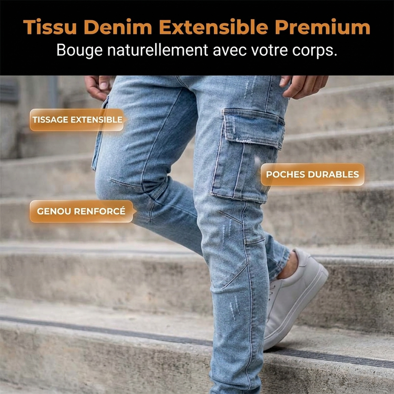 Pantalons cargo en denim ajustés