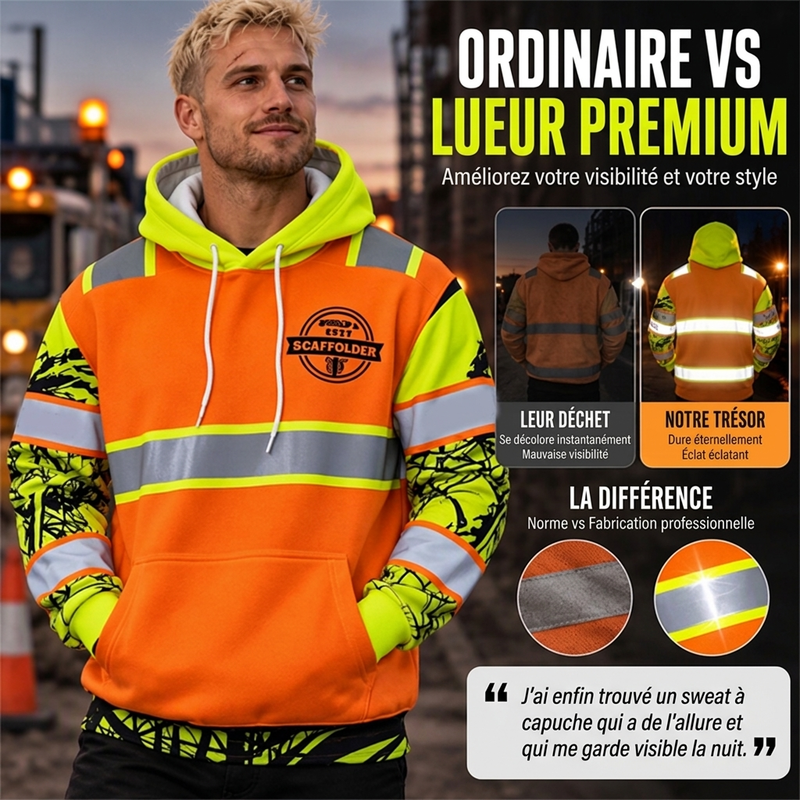 Sweat-shirt à capuche réfléchissant haute visibilité pour homme