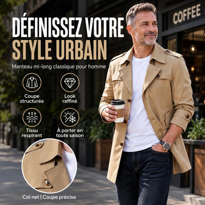 ⏳Liquidation totale⏳Trench-coat d'affaires mi-long pour homme