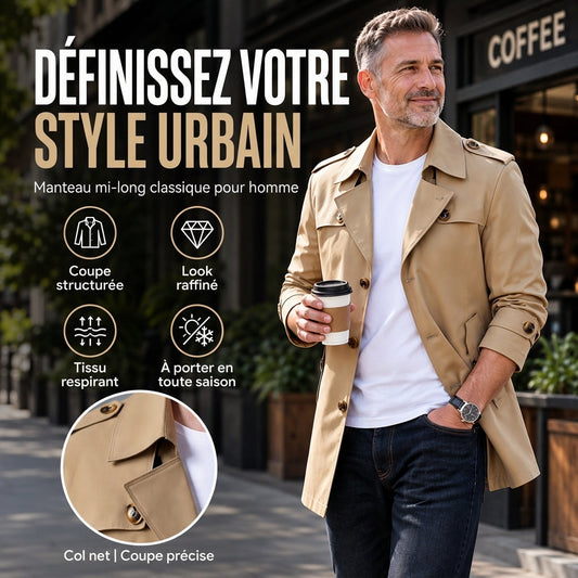 ⏳Liquidation totale⏳Trench-coat d'affaires mi-long pour homme