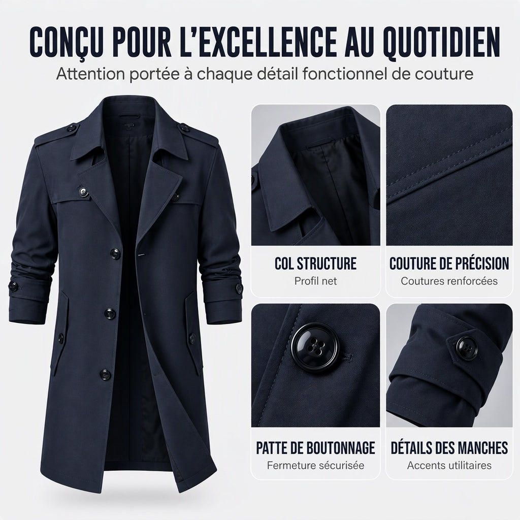 ⏳Liquidation totale⏳Trench-coat d'affaires mi-long pour homme