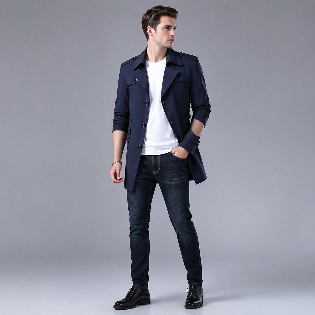 ⏳Liquidation totale⏳Trench-coat d'affaires mi-long pour homme
